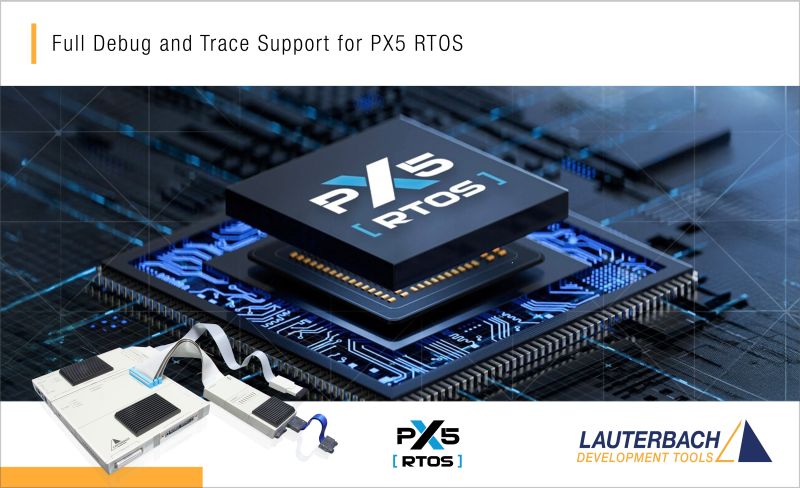 With full support Lauterbach GmbH TRACE32® development tools, PX5 RTOS developers of embedded systems can more easily and quickly evolve their applications